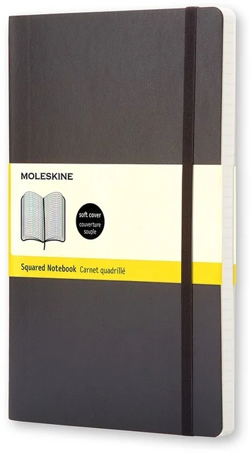 Notitieboek Moleskine large 130x210mm ruit 5x5mm soft cover zwart