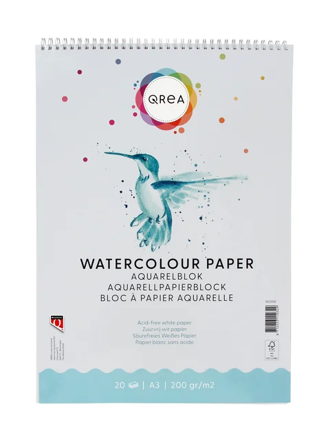 Aquarelblok Qrea A3 20 vel 200gr spiraal