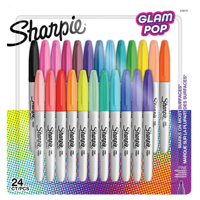 Viltstift Sharpie Glampop fijn assorti blister à 24 stuks
