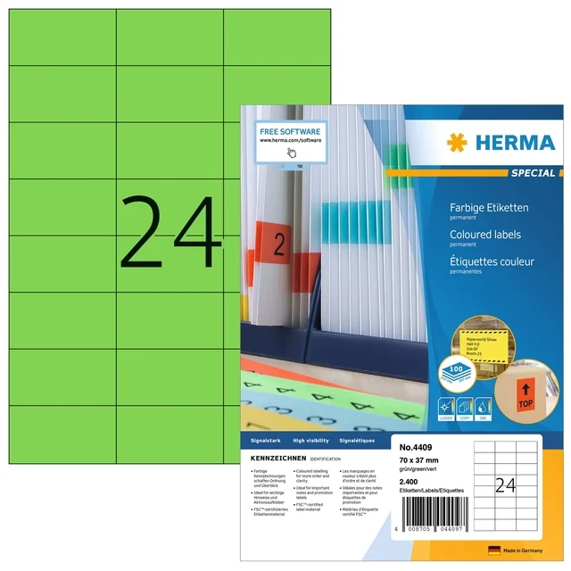 Etiket HERMA 4409 70x37mm groen 2400 stuks