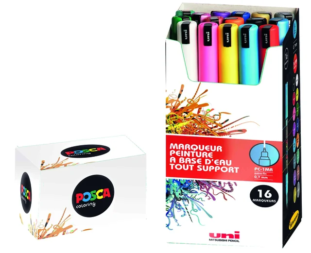 Paintmarker Uni POSCA PC1MR extra fijn assorti set à 16 stuks