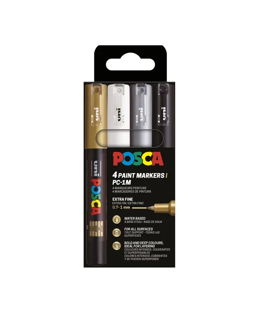Paintmarker Uni POSCA PC1MC extra fijn assorti set à 4 stuks