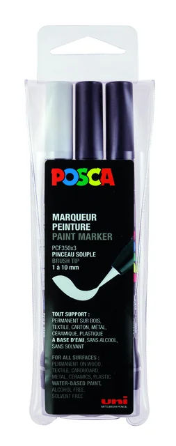 Paintmarker Uni POSCA PCF350 Brush 1-10mm assorti set à 3 stuks