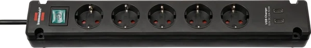 Stekkerdoos Brennenstuhl Bremounta 5vdig incl 2 USB C 3 meter zwart