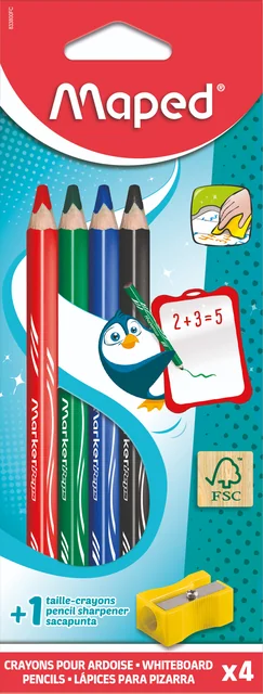 Whiteboardpotlood Maped Marker'Peps inclusief slijper set à 4 kleuren