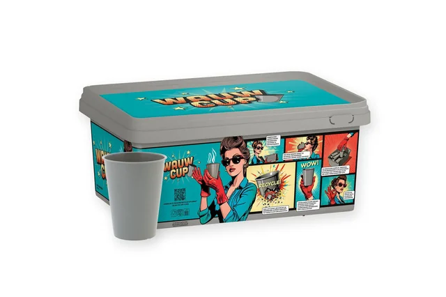 Koffiebeker IEZZY 180ml herbruikbaar Wauw 150 stuks grijs