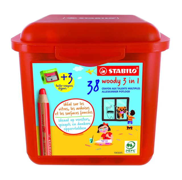 Kleurpotloden STABILO 882 woody 3 in 1 incl 3 slijpers classpack 38st