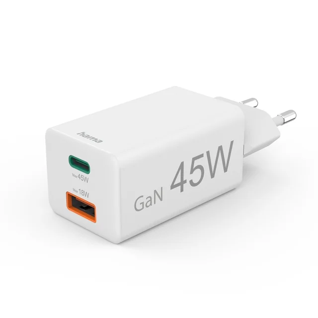Oplader Hama USB-C/USB-A Mini PD 45W wit