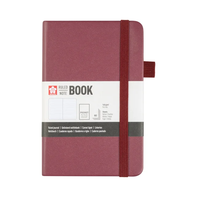 Notitieboek Sakura pocket 90x140mm lijn hard cover moerbei