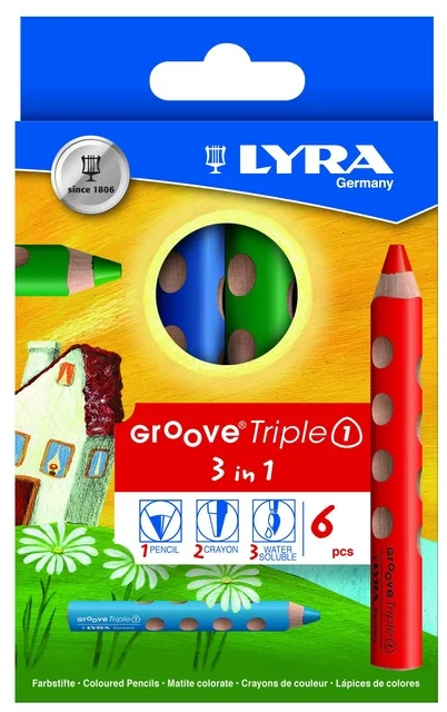Kleurpotlood LYRA Groove Triple One extra dik set à 6 kleuren