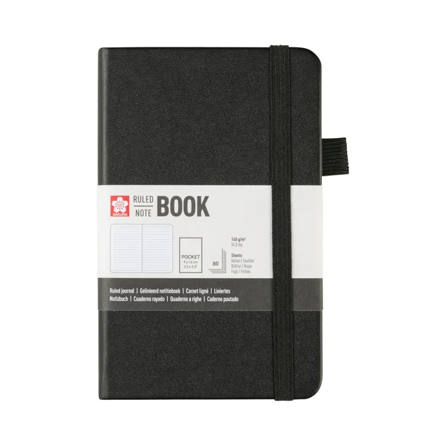 Notitieboek Sakura pocket 90x140mm lijn hard cover zwart