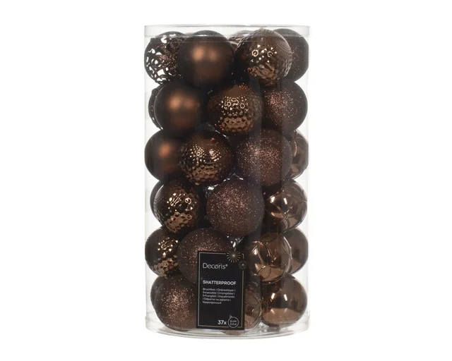 Kerstballenmix Decoris Espresso koker à 37 stuks