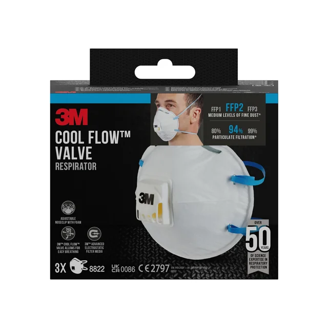 Stofmasker 3M voor schuren 8822 FFP2 met ventiel 3 stuks