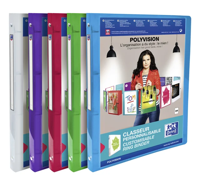 Presentatieringband Oxford Polyvision A4 4-rings O-mechaniek 20mm assorti