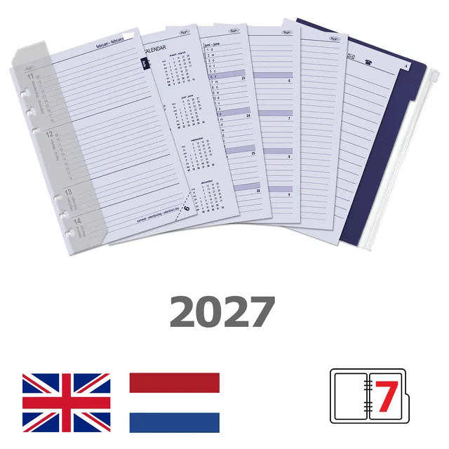 Agendavulling 2027 Kalpa A5 jaardoos 7dagen/2pagina's