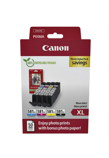 Inktcartridge Canon CLI-581XL 4 kleuren + papier